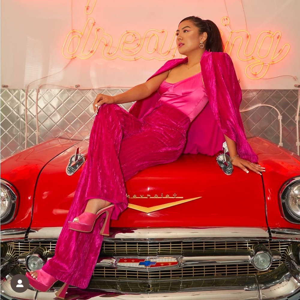 Nasty Gal Hot Pink Satin Blazer & Wide-Leg Set
